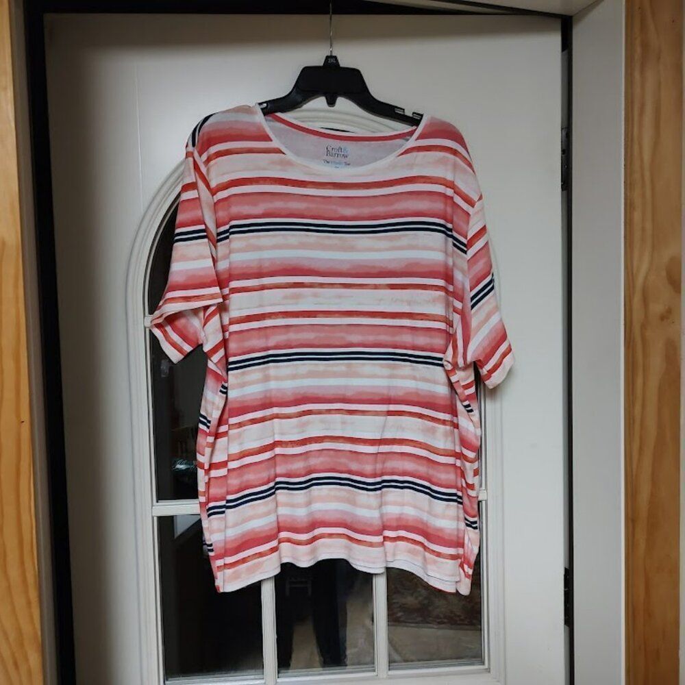 Croft & Barrow Classic Tee  Striped Pink Multi-Color Size Women's 3X Worn 1 Time